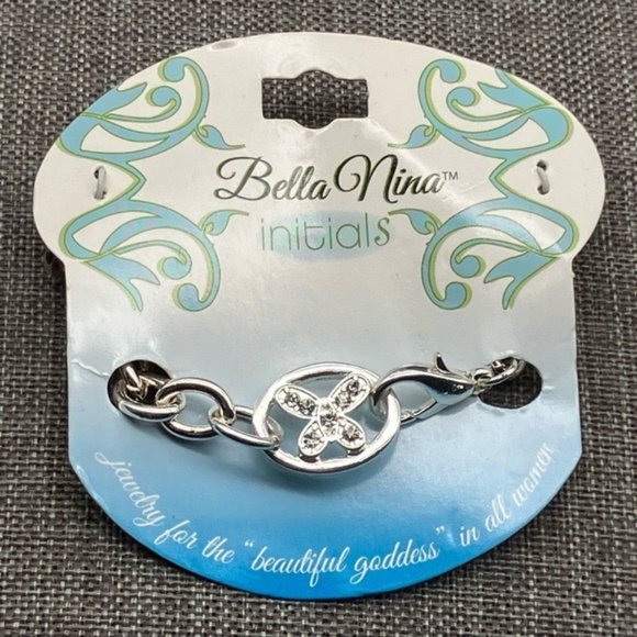 Bella Nina Initials Bracelet Butterfly RUSS New 7.5 In Rhinestone Silver Chain - Picture 1 of 4